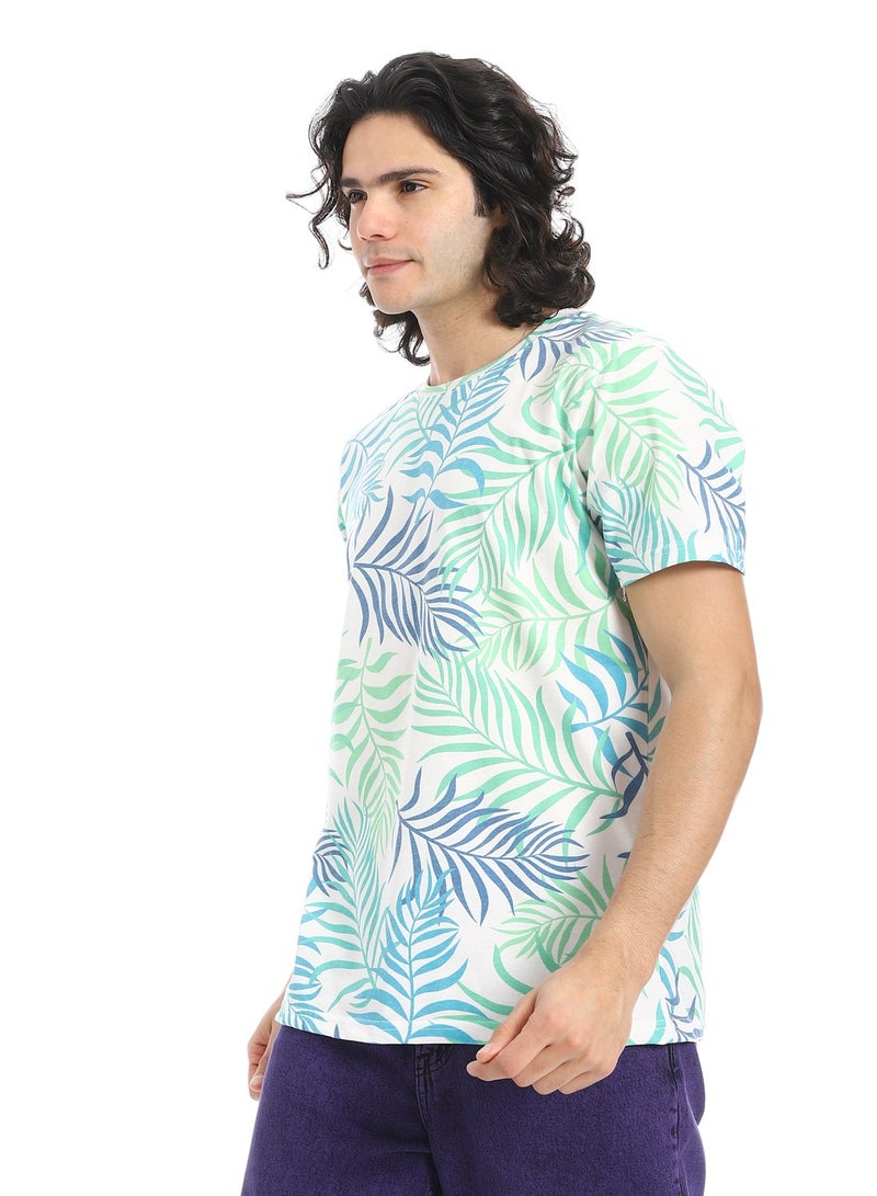 Andora Palm Print T-Shirt_Green & Blue - Image 2