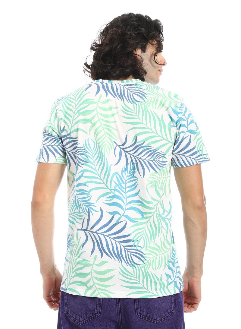 Andora Palm Print T-Shirt_Green & Blue - Image 3