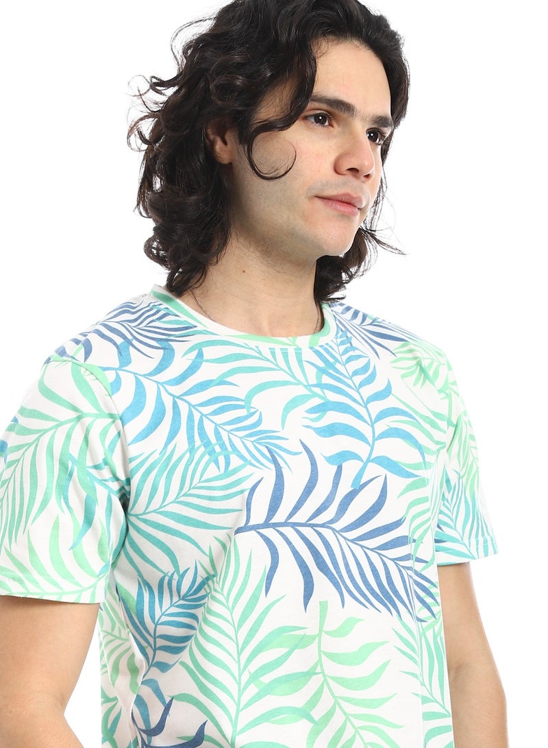 Andora Palm Print T-Shirt_Green & Blue - Image 4