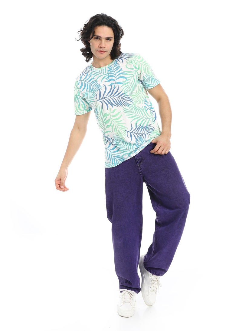 Andora Palm Print T-Shirt_Green & Blue - Image 5