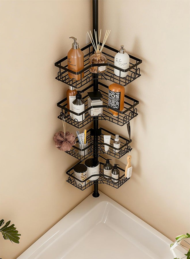 HouseUp Corner Shower Caddy Tension Pole - 4-Tier Shower Corner Shelf for Bathtub Bathroom Shower Organizer - Adjustable 34in-120in, Space Saving Bathtub Accessory Shelves, Black - Image 2