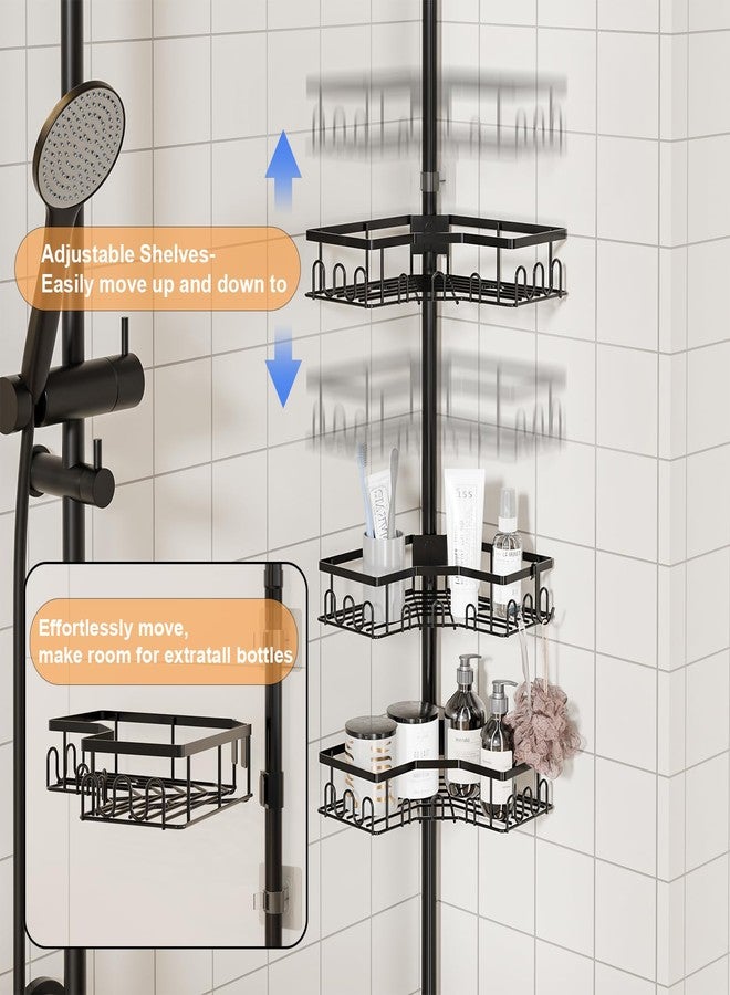 HouseUp Corner Shower Caddy Tension Pole - 4-Tier Shower Corner Shelf for Bathtub Bathroom Shower Organizer - Adjustable 34in-120in, Space Saving Bathtub Accessory Shelves, Black - Image 3