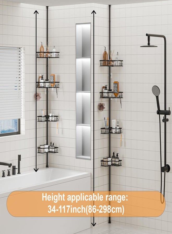 HouseUp Corner Shower Caddy Tension Pole - 4-Tier Shower Corner Shelf for Bathtub Bathroom Shower Organizer - Adjustable 34in-120in, Space Saving Bathtub Accessory Shelves, Black - Image 5