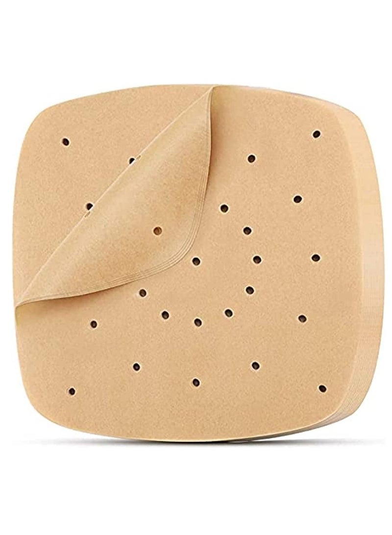 Air Fryer Parchment Paper 100 Pcs - 8.5 inch Unbleached Square Air Fryer Liners/Steaming Parchment Liner/Perforated Parchment for Air Fryer, Steaming Basket and More (100, Unbleached) - Image 1