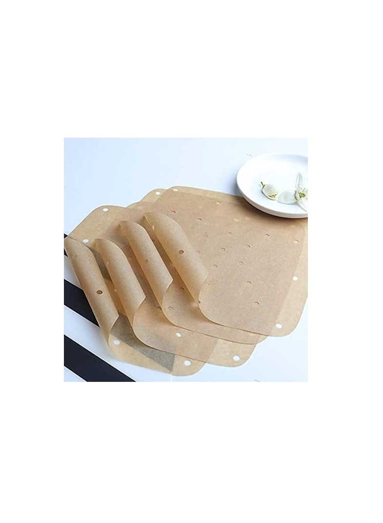 Air Fryer Parchment Paper 100 Pcs - 8.5 inch Unbleached Square Air Fryer Liners/Steaming Parchment Liner/Perforated Parchment for Air Fryer, Steaming Basket and More (100, Unbleached) - Image 4