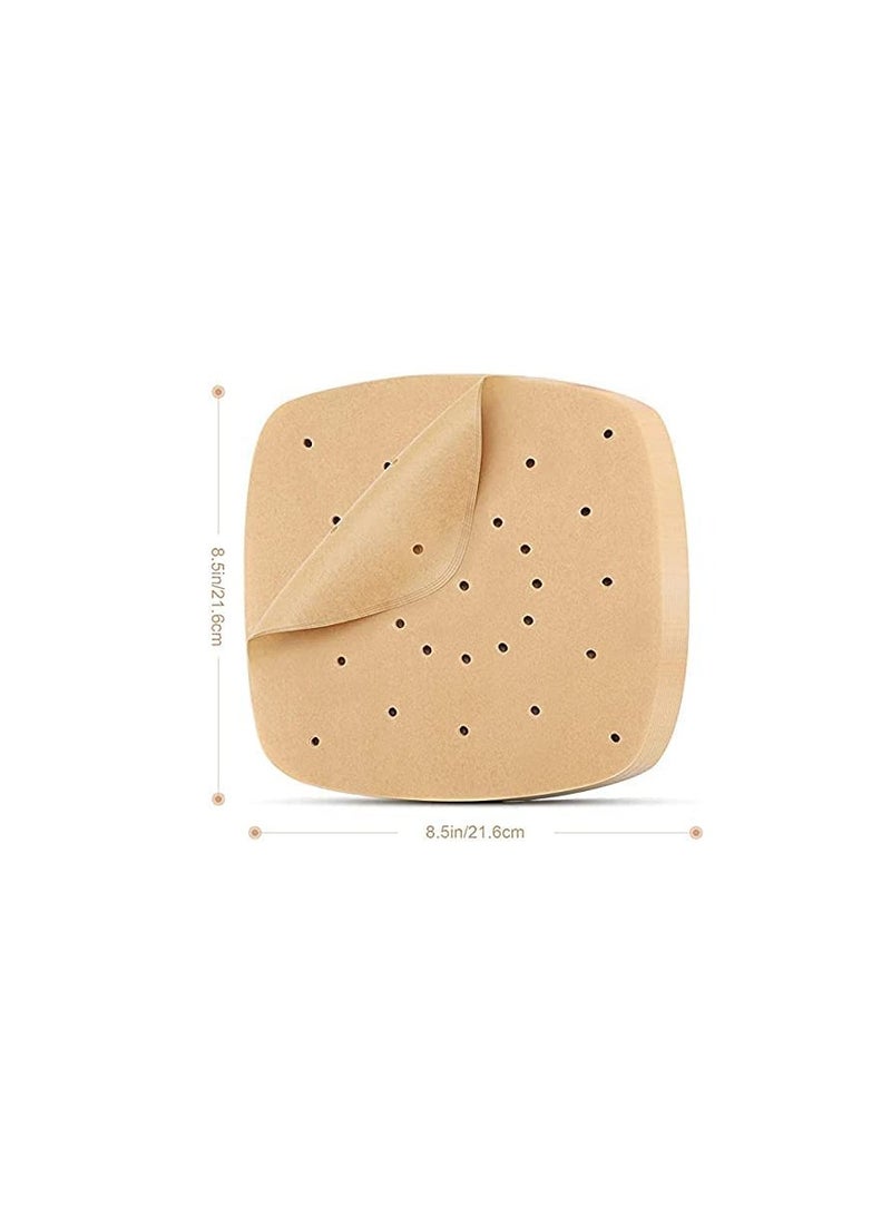 Air Fryer Parchment Paper 100 Pcs - 8.5 inch Unbleached Square Air Fryer Liners/Steaming Parchment Liner/Perforated Parchment for Air Fryer, Steaming Basket and More (100, Unbleached) - Image 2