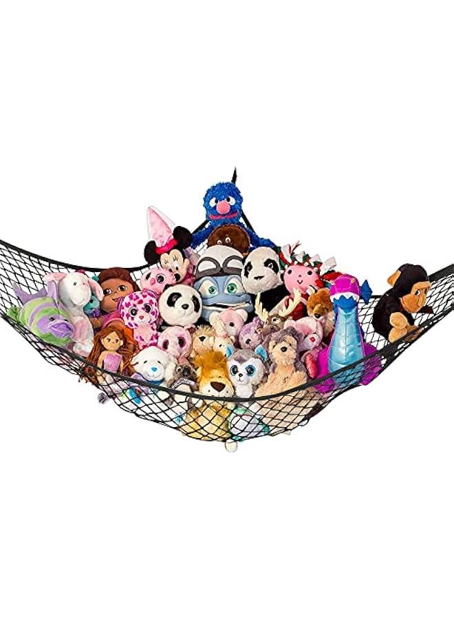 Stuffed Animal Hammock | Corner Hanging Organizer, Toy Storage, Stuffed Animal Storage Net | Made From Quality Fishing Net, Holds 12lbs | 67x47x47 (Black) - Image 1