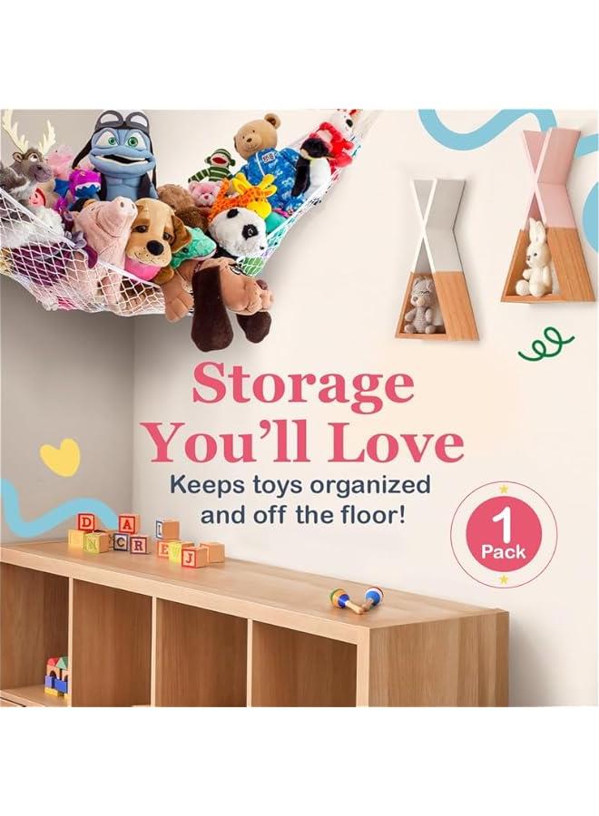 Stuffed Animal Hammock | Corner Hanging Organizer, Toy Storage, Stuffed Animal Storage Net | Made From Quality Fishing Net, Holds 12lbs | 67x47x47 (Black) - Image 2