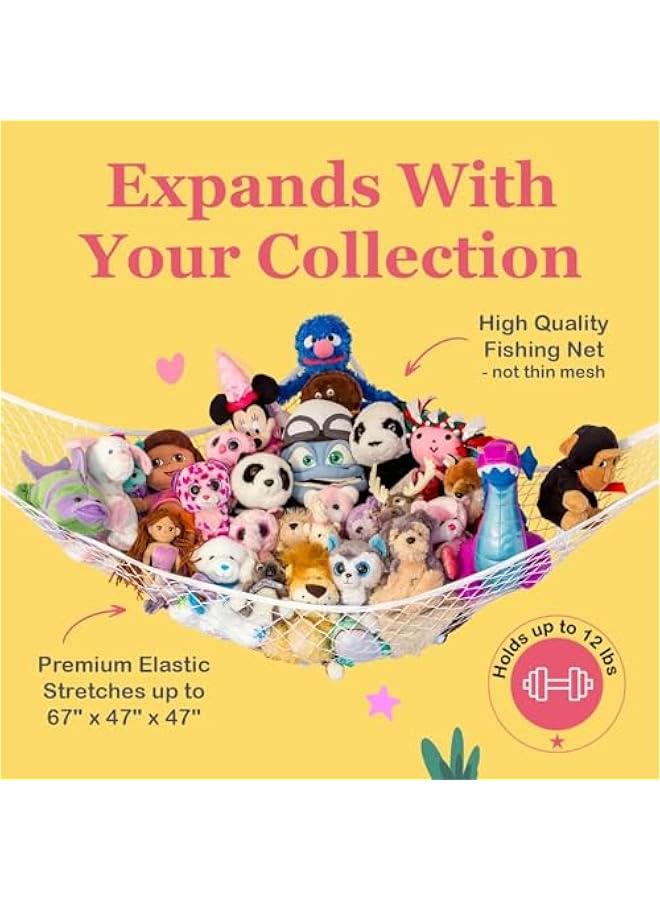 Stuffed Animal Hammock | Corner Hanging Organizer, Toy Storage, Stuffed Animal Storage Net | Made From Quality Fishing Net, Holds 12lbs | 67x47x47 (Black) - Image 3