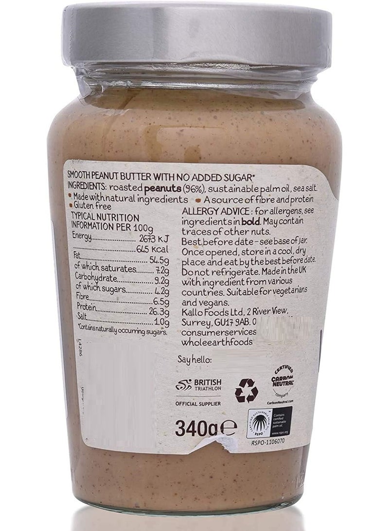 Whole earth Organic Smooth Peanut Butter No Added Sugar 340G - Image 2
