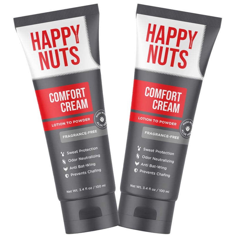 HAPPY NUTS Comfort Cream Deodorant For Men: Anti-Chafing Sweat Defense, Odor Control, Aluminum-Free Mens Deodorant & Hygiene Products for Men's Private Parts 3.4 oz.(2 Pack, Unscented) - Image 1