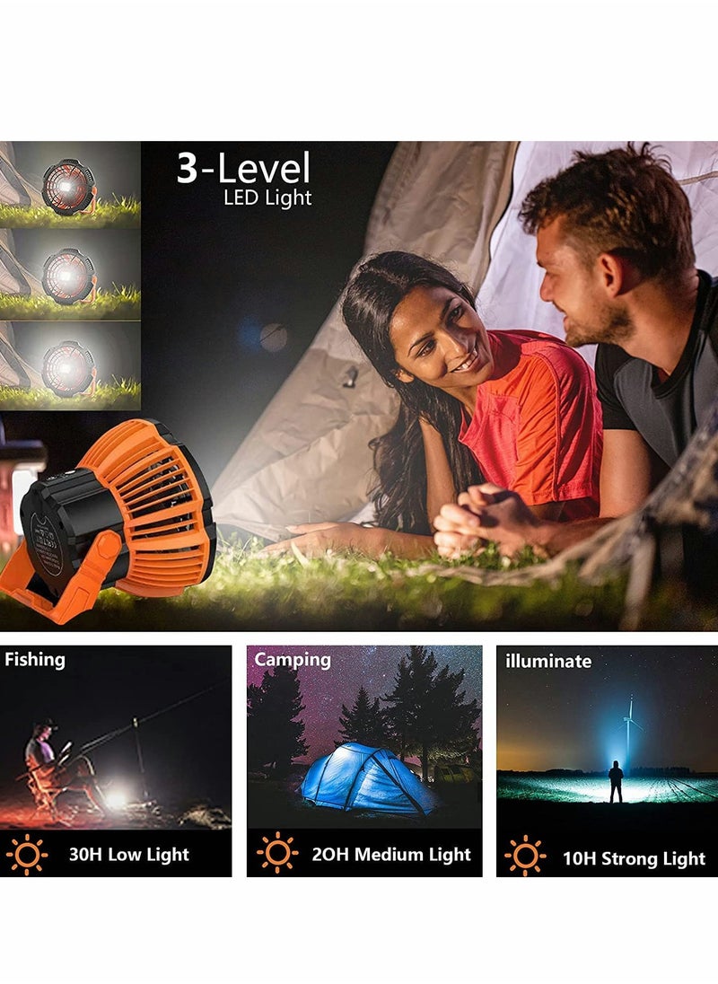 Excefore Portable Desk Fan with LED Lantern, Small Rechargeable Outdoor Camping Fan, Battery Operated Cooling Personal Table Hanging Hook for Tent, Travel, Bedroom, Home, Office(Orange)  - Image 4
