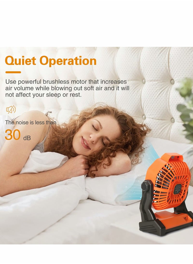 Excefore Portable Desk Fan with LED Lantern, Small Rechargeable Outdoor Camping Fan, Battery Operated Cooling Personal Table Hanging Hook for Tent, Travel, Bedroom, Home, Office(Orange)  - Image 5