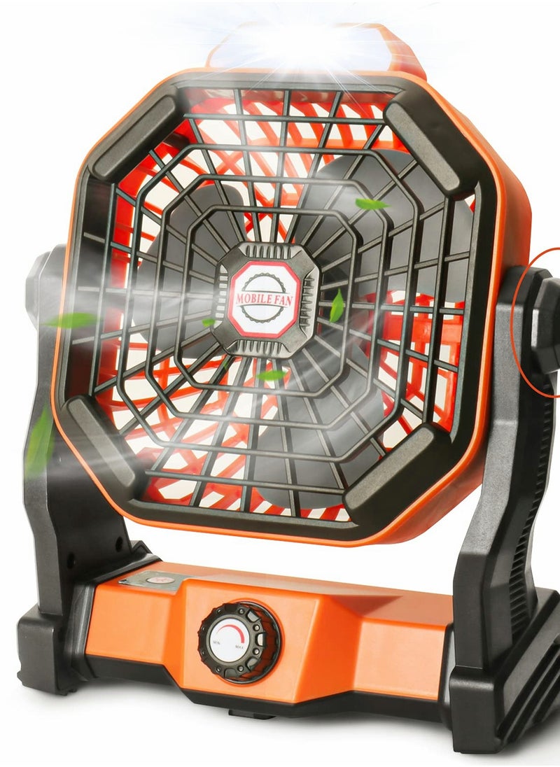 Excefore Portable Desk Fan with LED Lantern, Small Rechargeable Outdoor Camping Fan, Battery Operated Cooling Personal Table Hanging Hook for Tent, Travel, Bedroom, Home, Office(Orange)  - Image 1