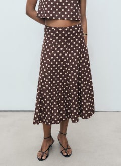 MANGO Flared Linen Skirt With Polka Dots  - Image 1