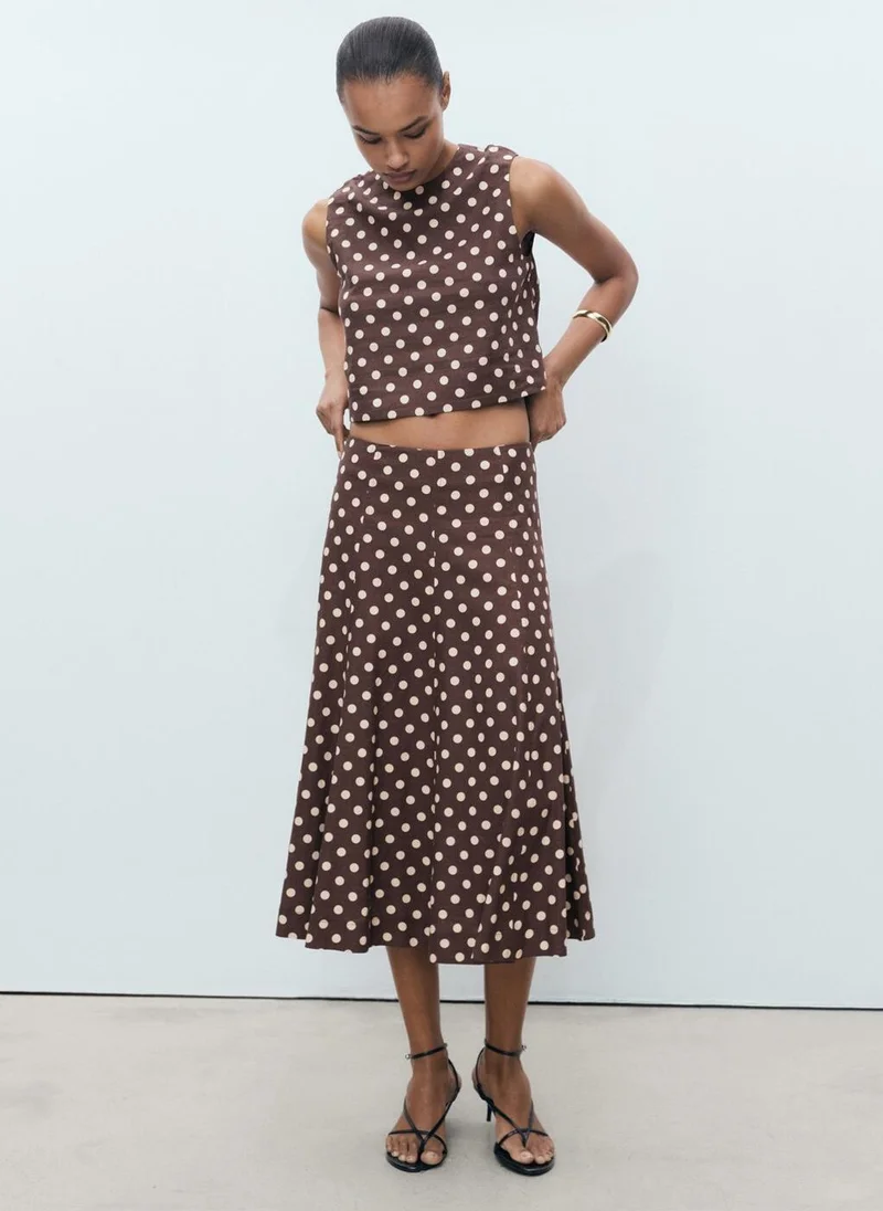 MANGO Flared Linen Skirt With Polka Dots