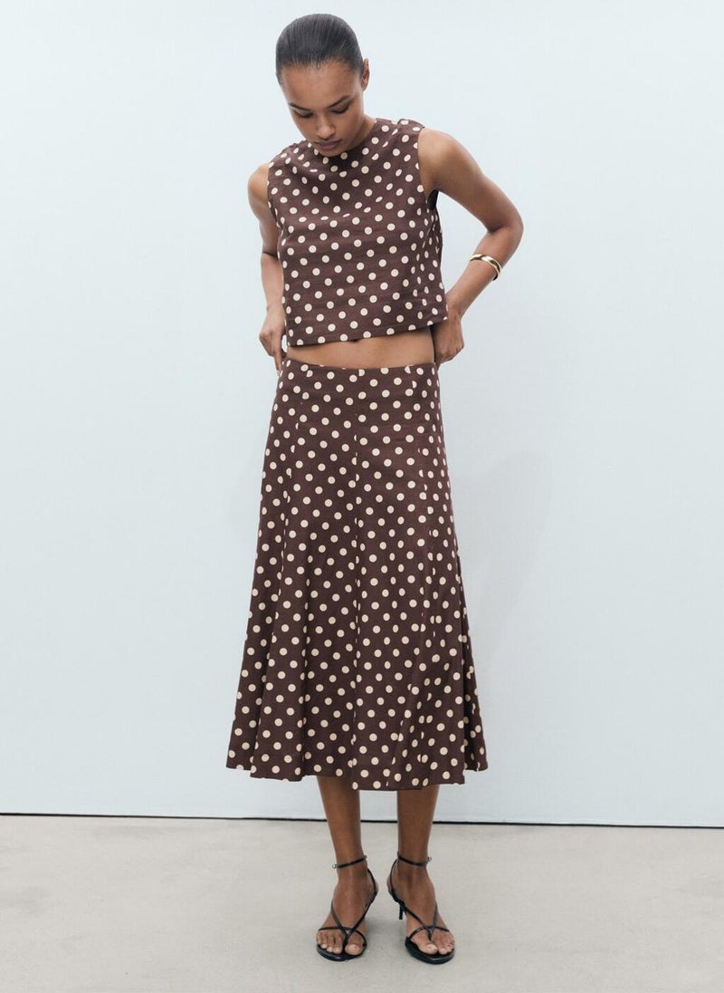 MANGO Flared Linen Skirt With Polka Dots  - Image 5