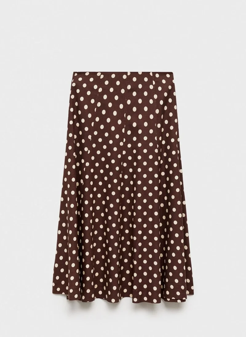 MANGO Flared Linen Skirt With Polka Dots