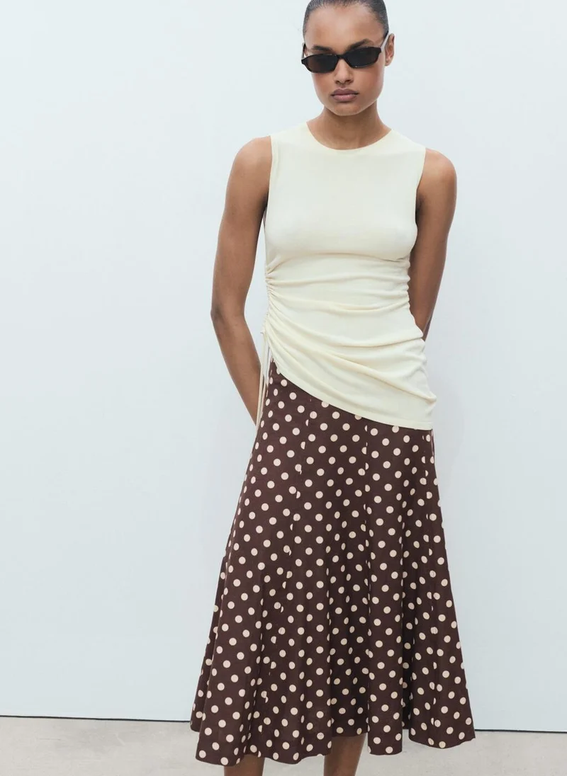 MANGO Flared Linen Skirt With Polka Dots