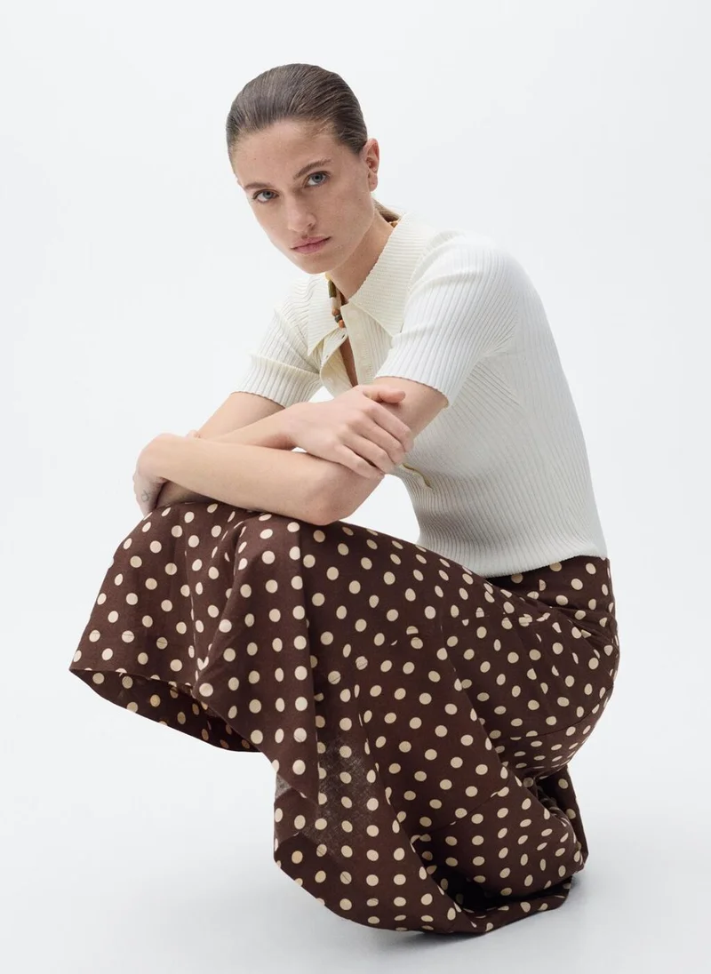 MANGO Flared Linen Skirt With Polka Dots