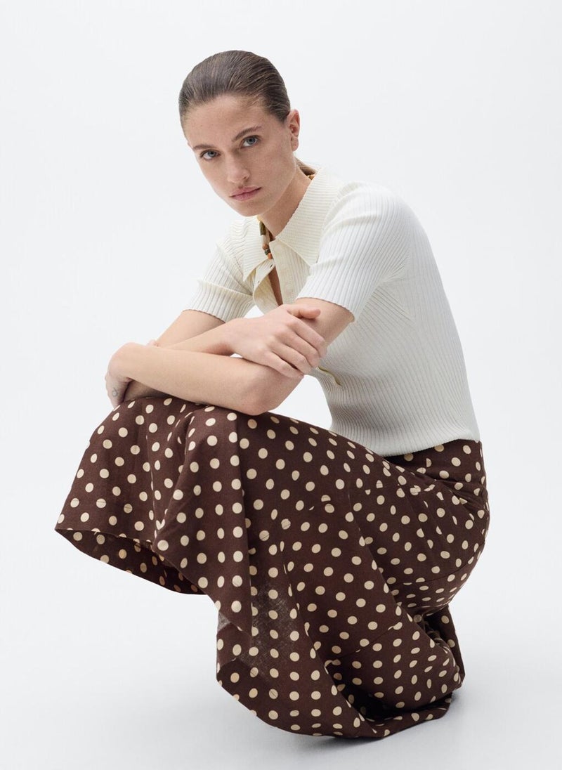 MANGO Flared Linen Skirt With Polka Dots  - Image 3