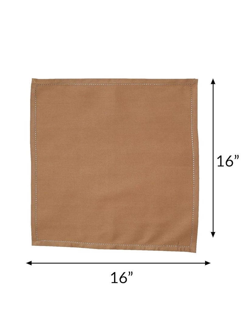 Zeba World Dinner Table Napkins 100% Cotton Set of 6 pcs | Fagotting Embroidery | Washable and Reusable Napkins for Dinner Table - Golden Brown - 16x16 inches (40x40cms) (Pack of 6) - Image 3