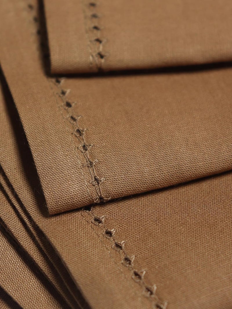 Zeba World Dinner Table Napkins 100% Cotton Set of 6 pcs | Fagotting Embroidery | Washable and Reusable Napkins for Dinner Table - Golden Brown - 16x16 inches (40x40cms) (Pack of 6) - Image 2