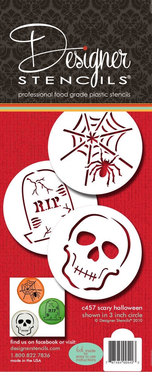 Designer Stencils C457 Scary Halloween Cookie Stencil Set Spider Web Skull Gravestone Beigesemitransparent - Image 3