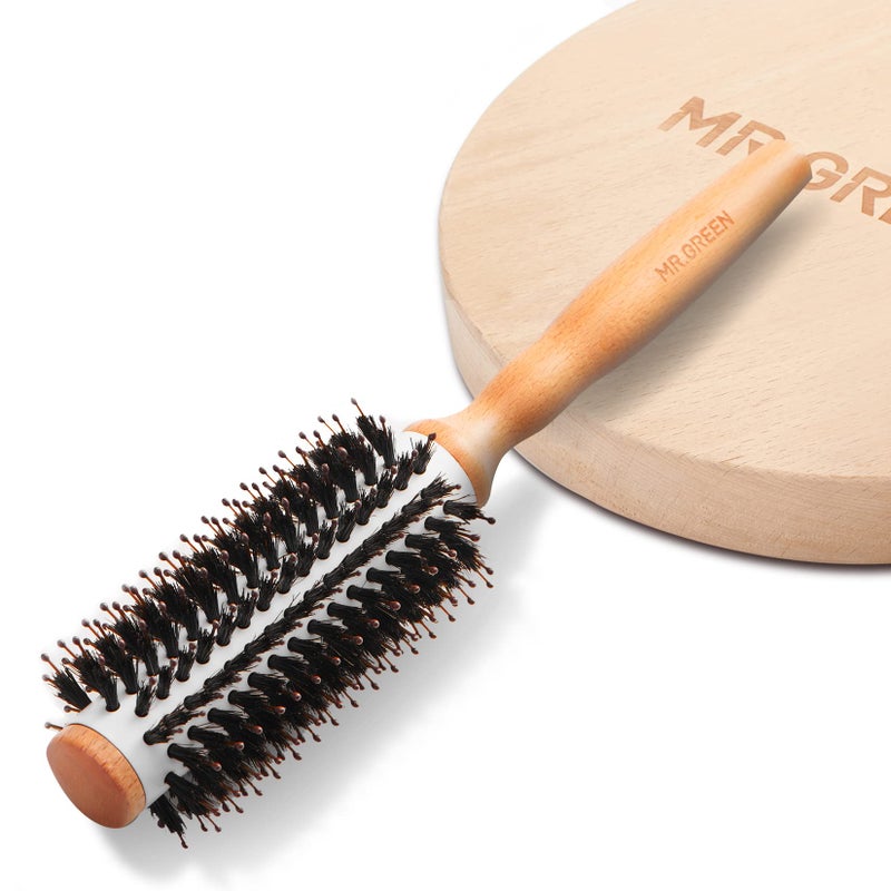 MRGREEN Boar Bristles Hair Brush Round Styling Curling Roll Hairbrush Natural Wooden Detangling Comb for Long Curly or Any Type Multicolored
