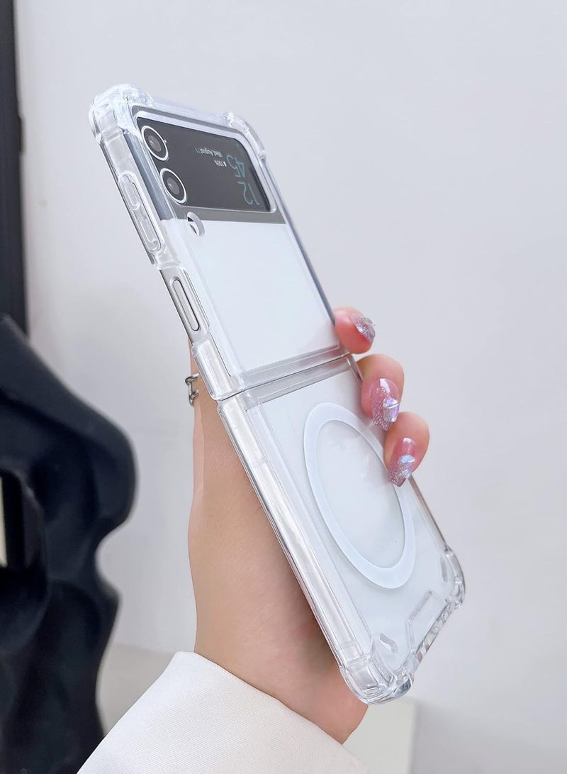 Magnetic Clear Case for Samsung Galaxy Z Flip 3 5g, Support Magsafe and Wireless Charger, Transparent Shockproof and Drop-Proof Hard PC Phone Cover for Galaxy z flip3