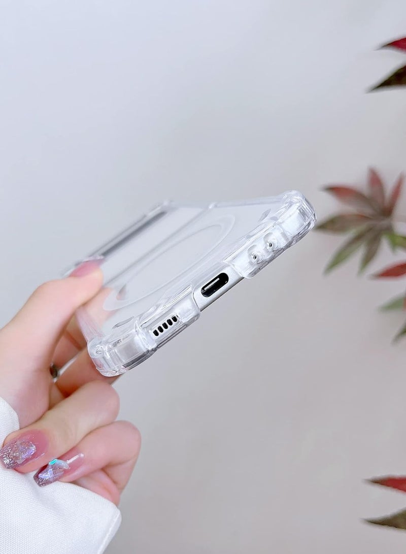 Magnetic Clear Case for Samsung Galaxy Z Flip 3 5g, Support Magsafe and Wireless Charger, Transparent Shockproof and Drop-Proof Hard PC Phone Cover for Galaxy z flip3