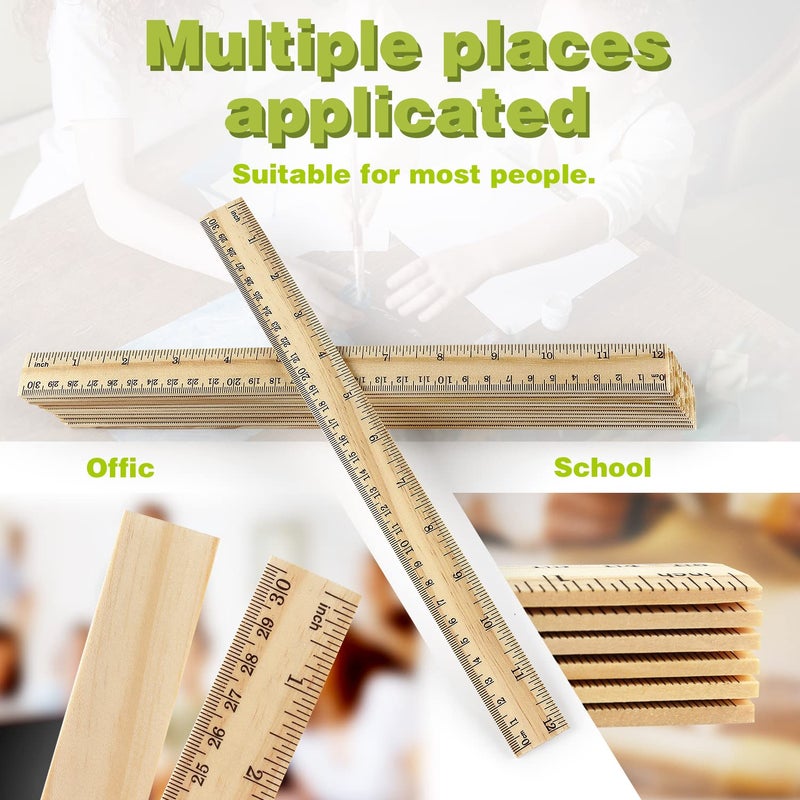 ZZTX 3 Pack Wooden Ruler 12 Inch Rulers Bulk Wood Measuring Ruler for Students Office School Supplies 2 Scale (30 cm) - Image 3