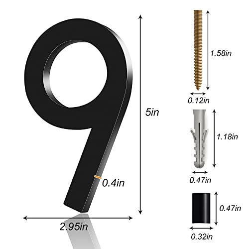 HFKPJRT Floating Shadow House Number for Outside - Large 5 Inch Modern House Address Numbers with Nail Kit Black Acrylic Outdoor Address Sign for Home Garden Door Mailbox Decor, 911 Visibility Signage (9) - Image 3