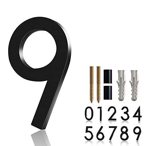 HFKPJRT Floating Shadow House Number for Outside - Large 5 Inch Modern House Address Numbers with Nail Kit Black Acrylic Outdoor Address Sign for Home Garden Door Mailbox Decor, 911 Visibility Signage (9) - Image 1