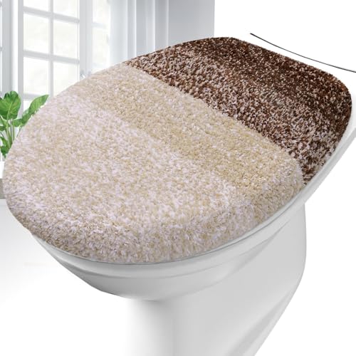 OLANLY Soft Microfiber Bathroom Toilet Lid Cover Machine Washable Seat Covers 175x15 Stays in Place Rubber Backing Fits Most Round Elongated and Oblong Lids Accessories Decor Brown - Image 1