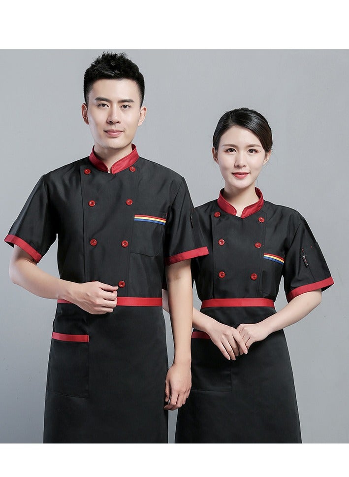 Loquat Chef Uniform Short Sleeve Double-Breasted Stand Collar Waiter T-shirt Black - Image 2