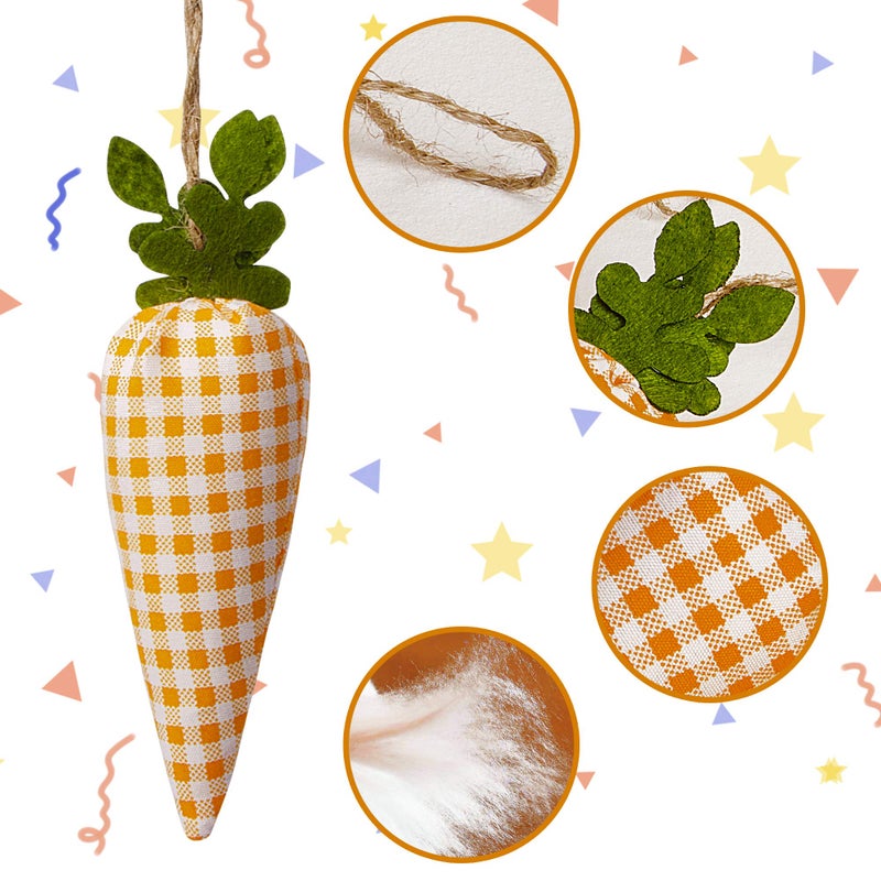 SHANGXING 16PCS Easter Carrot Hanging Ornaments- Plaid Print Pattern Easter Artificial Mini Carrot Hanging Ornaments for Easter Party Home DIY Craft Decor - Image 3