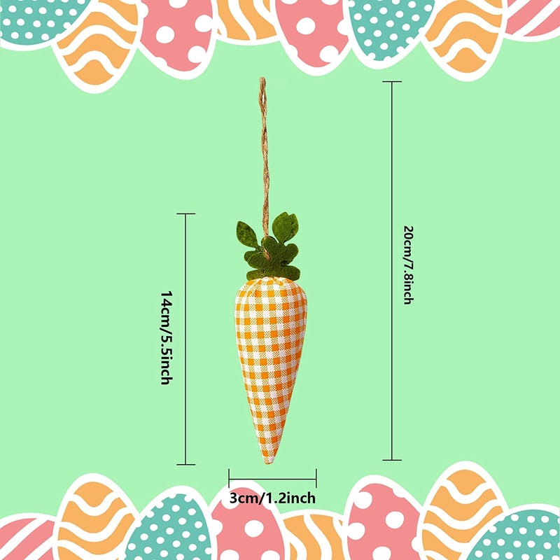SHANGXING 16PCS Easter Carrot Hanging Ornaments- Plaid Print Pattern Easter Artificial Mini Carrot Hanging Ornaments for Easter Party Home DIY Craft Decor - Image 2