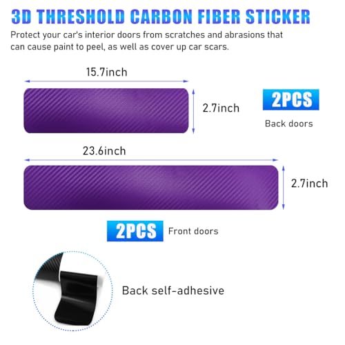 Suvnie 4 PCS Car Door Sill Protector, Carbon Fiber Auto Door Entry Edge Guard Sill Protection Sticker, Anti-Scratch Vehicle Threshold Cover Strips, Universal Decor Car Accessories (Purple, 3D) - Image 2