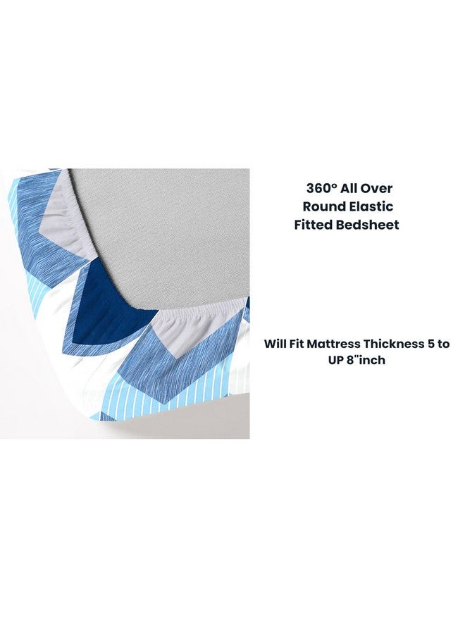 RD TREND تقدم شراشف سرير فاخرة من قطن جليسي سوبر ناعم 210 TC بحواف مرنة 360° بحجم كوين (78X60X8 بوصة) مع 2 غطاء وسادة، لون-أزرق مخطط - Image 5