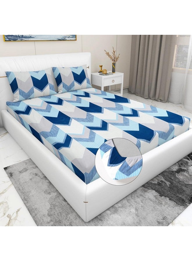 RD TREND تقدم شراشف سرير فاخرة من قطن جليسي سوبر ناعم 210 TC بحواف مرنة 360° بحجم كوين (78X60X8 بوصة) مع 2 غطاء وسادة، لون-أزرق مخطط - Image 1