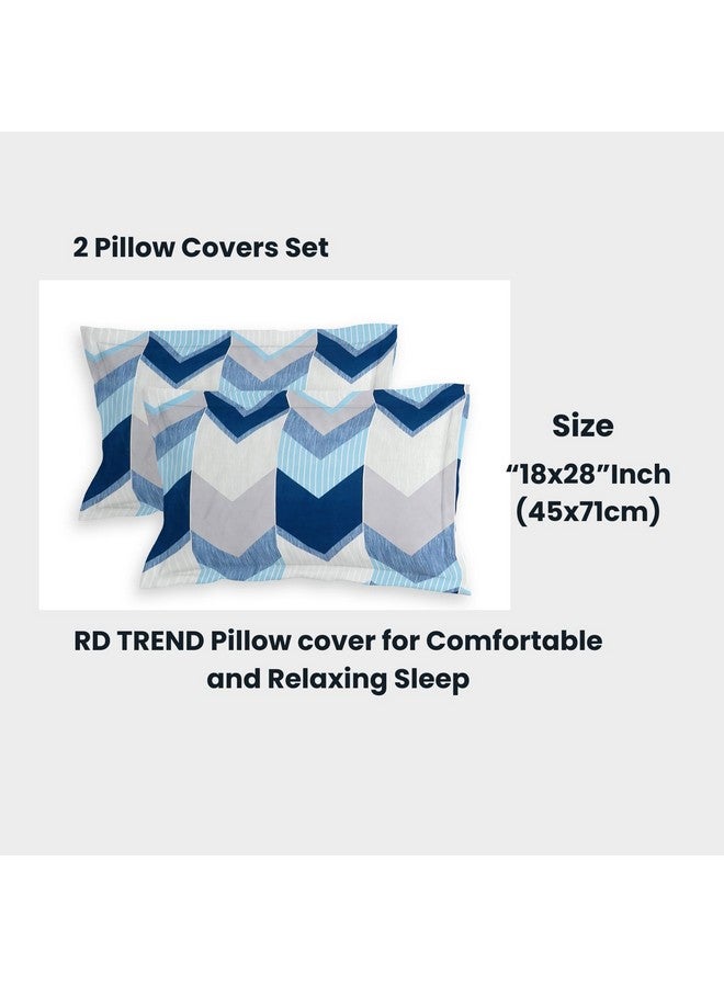 RD TREND تقدم شراشف سرير فاخرة من قطن جليسي سوبر ناعم 210 TC بحواف مرنة 360° بحجم كوين (78X60X8 بوصة) مع 2 غطاء وسادة، لون-أزرق مخطط - Image 3