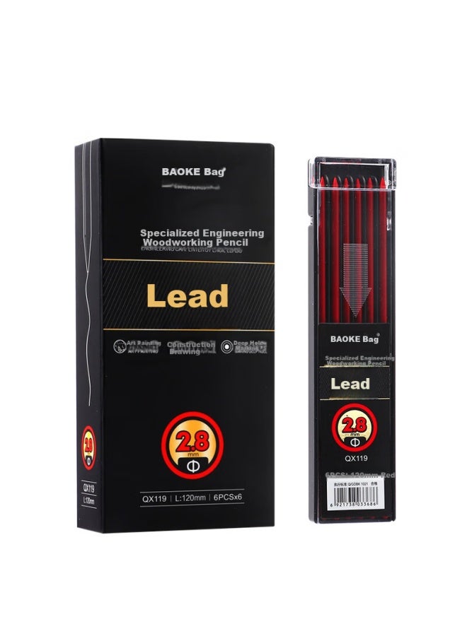 Baoke (Baoke) Qx119 Engineering Woodworking Automatic Pencil Special Lead 2.8Mm Red 6Pcs/Piece 6 Pieces/Box - Image 1