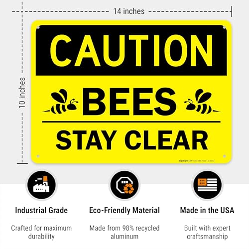 Sigo Signs Caution Bees Stay Clear Sign, 10x14 Inches, Rust Free .040 Aluminum, Fade Resistant, Made in USA by Sigo Signs - Image 3
