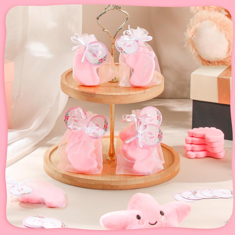 Dimsile 50 Sets Baby Shower Favors Handmade Baby Feet Scented Soap Party Favors for Guests Gifts with Organza Bags and Thanks Tags Wedding Party(Pink) - Image 4