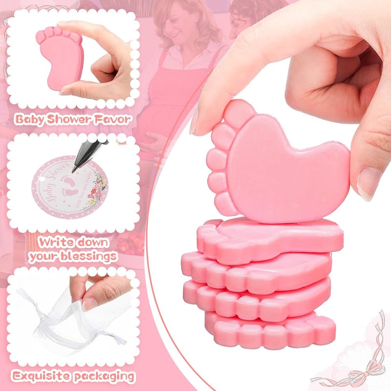 Dimsile 50 Sets Baby Shower Favors Handmade Baby Feet Scented Soap Party Favors for Guests Gifts with Organza Bags and Thanks Tags Wedding Party(Pink) - Image 3