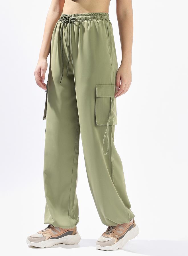Hubberholme Green Wide Leg Trousers for Women Wide Leg Fit 95% Polyester 5% Lycra Button Closure  - Image 3