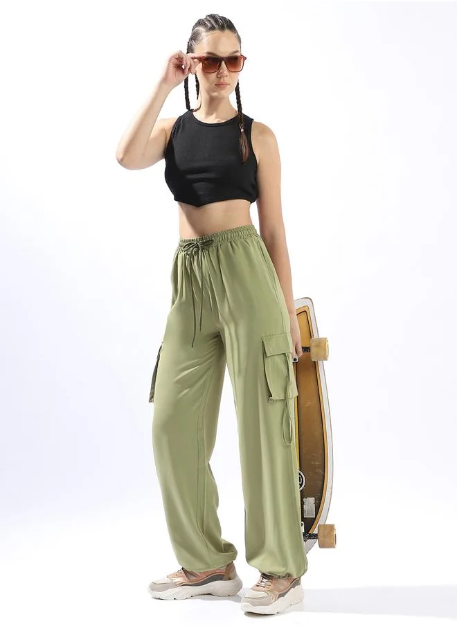 Hubberholme Green Wide Leg Trousers for Women Wide Leg Fit 95% Polyester 5% Lycra Button Closure