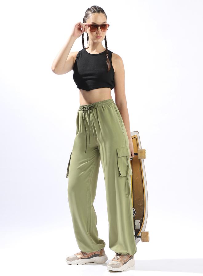 Hubberholme Green Wide Leg Trousers for Women Wide Leg Fit 95% Polyester 5% Lycra Button Closure  - Image 1