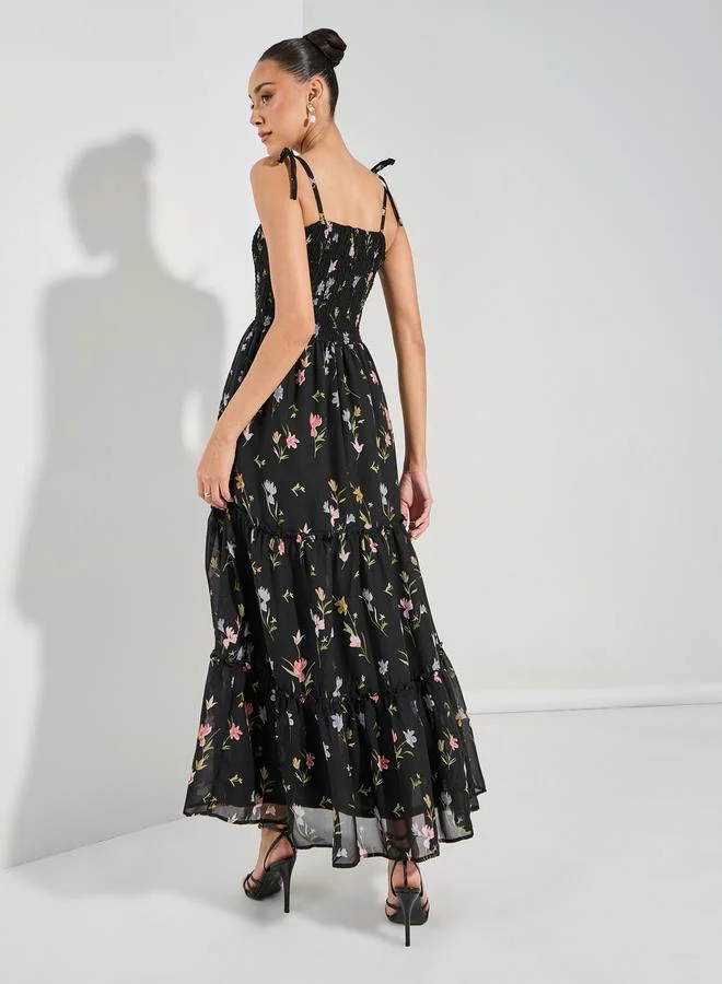 Styli All Over Print Off Shoulder Neck Midi Dress